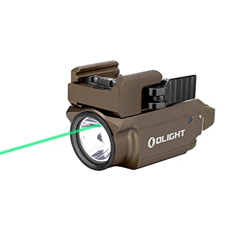 OLIGHT Baldr Mini 600 Lumens with Green Beam and White LED Combo, Magnetic USB Compact Rechargeable Tactical Flashlight with Adjustable Rail for G19, G45, Sig P320, and so on(Desert Tan)
