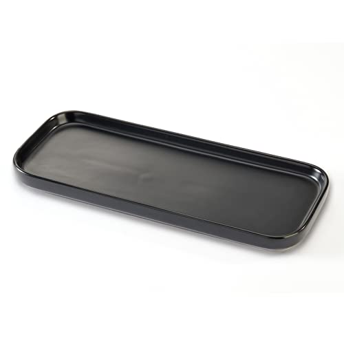 Ceramic Bathroom Tray,Kitchen Sink Organizer Tray,Cosmetics Holder (Black) - color: Black