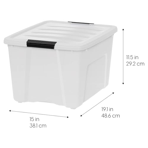 IRIS USA 40 Qt Stackable Plastic Storage Bins with Lids, 6 Pack - BPA-Free, Made in USA - Discreet Organizing Solution, Latches, Durable Nestable Containers, Secure Pull Handle - Pearl - size: 40 Qt, style: 6 Pack