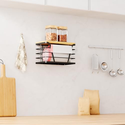 TIDIIABODE Small Grocery Bag Holder, Trash bag holder with Removable Bamboo Top, Wall Mount, No Drill, Stainless Steel, Black - color: 1-Pack-S-Black