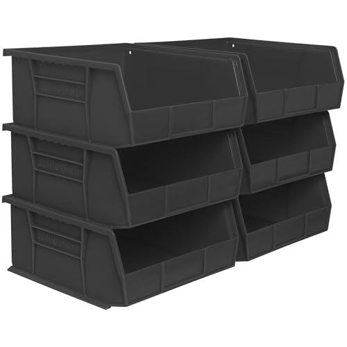 Akro-Mils 30235 AkroBins Plastic Storage Bins, Space-Saving Stackable Bins for Garage, Pantry, Craft Organization, 11" x 11" x 5", Black, 6-Pack - color: Black