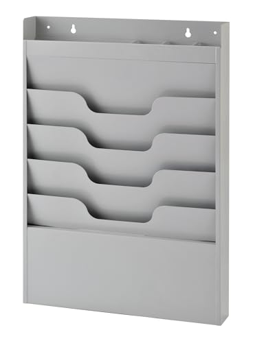 4 Tier Wall Mounted File Organizer, Metal Task Rack for Office Documents, Mail & Folders, Space-Saving Office Wall Organizer, Graywhite 19.5”H - color: Greywhite
