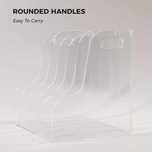 5 Vertical Compartments File Holder, Clear Acrylic Desk Organizer and Storage Bins Holding for Magazines, Binders, Notebooks, Envelopes, Multi-purpose Document Organizer for Home Office - size: A4, 5 Sections