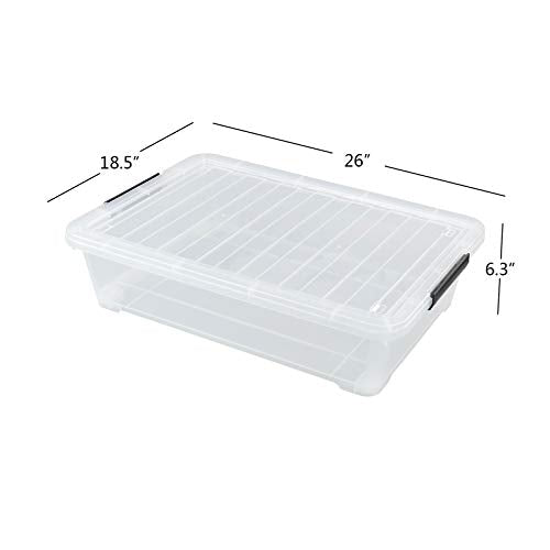 3-Pack Plastic Under Bed Storage Box Container, 40 Quart Clear Stackable Storage Box Wheeled Latching Box - size: 40 Quart