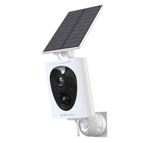 virtavo SolarFlask 2K Solar Security Cameras Wireless Outdoor, Starlight Lens, Color Night Vision, PIR Motion Detection, Battery-Powered, 2-Way Audio, Weatherproof, Cloud/SD Storage, 2.4GHz WiFi