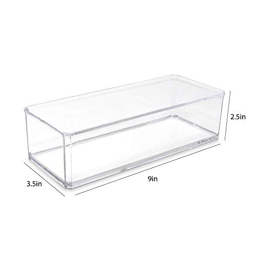 Isaac Jacobs Clear Acrylic Rectangular Stackable Storage Organizer, (9"L x 3.5"W x 2.5"H) Drawer Tray without Lid, Open-Top Organizer, Multi-Functional, Bathroom, Kitchen, Home, Office, Desk, Drawers