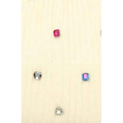 kate spade new york Women's Embellished Beanie, Winter Knit Hat, Wool Blend, Cream Multi, OS