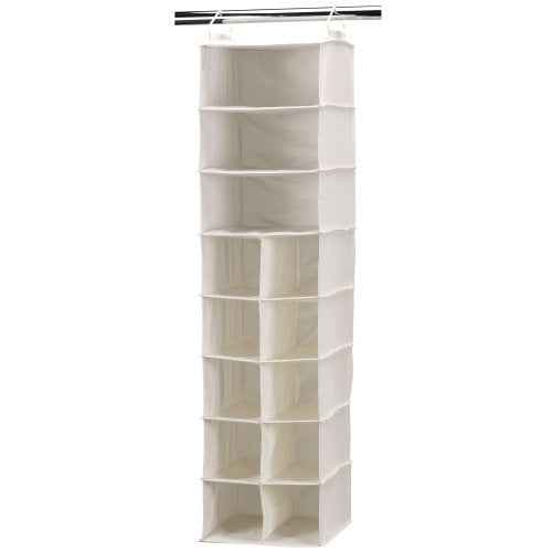 Household Essentials Hanging Shoe Organizer, Natural Canvas, With Clothes Storage, 10 Pockets and 3 Shelves, Collapsible, Cream