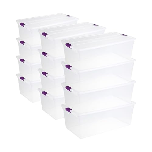 Sterilite 12-Pack 110 Quart ClearView Latch Box, Stackable Organizer Bins with Latching Lids - Clear Plastic Organization Containers for Closet, Bedroom, Shelving Units and Everyday Home Storage - size: 12 Pack, style: 110 Quart
