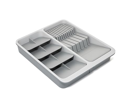 Joseph Joseph DrawerStore Expanding Tiered Flatware Cutlery Tray with Knife Organizer, Expandable In-Drawer Space-Saving Kitchen Storage, Recycled Plastic - size: Large, style: Flatware & Utensils Organizer