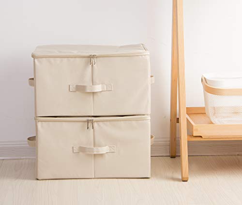 iwill CREATE PRO Collapsible Rigid Storage Bins with Lid, Shelves Clothes Storage Cubes, Tide Up Your Wardrobe, Beige, Set of 2 - color: Beige