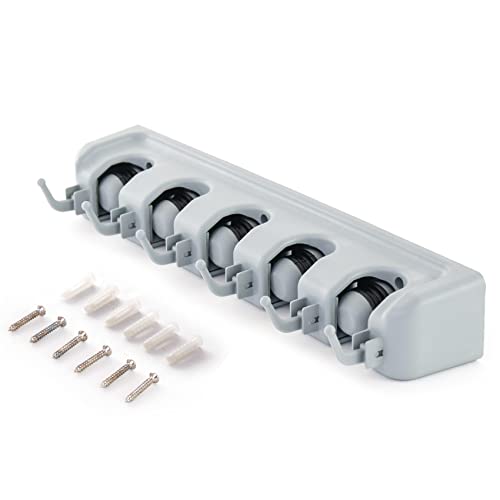 ForHauz Broom Holder with 5 Holding Positions & 6 Hooks, Easy Wall Mount Storage for Organizing Garage or Closet - size: 1 Count (Pack of 1)