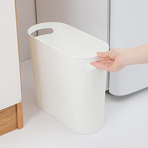 rejomiik Small Trash Can, 3.5 Gallon Slim Garbage Can Plastic Waste Basket with Handles Container Bin for Narrow Spaces Bathroom, Bedroom, Kitchen, Office at Home, 2 Pack White - color: White, size: 2 pack