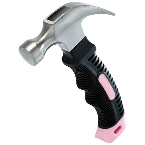 KURUI Pink Small Hammer for Picture Hanging Nails Drywall Anchors, Picture Hanging Tool, High Hardness 8oz Claw Hammer With Shock-Absorbing Non-Slip Handle for Kids and Women