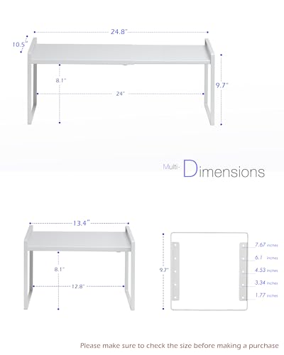 Nxconsu Cabinet Shelf Organizer Wide 10.5" Depth, Expandable Width (13.4"–24.8"), 5-Level Adjustable Height, Metal Kitchen Counter Shelf Riser Spice Rack for Cupboard Pantry Under Sink, White Non-Slip - size: Wide Depth (10.5") - 1 Pack