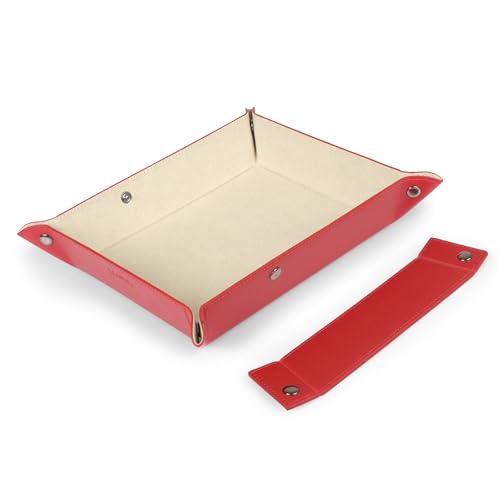 Londo Leather Tray Organizer - Practical Lightweight Water Resistant Computer Table Desk Storage Box for Wallets, Watches, Keys, Coins, Cell Phones and Office Equipment - color: Red