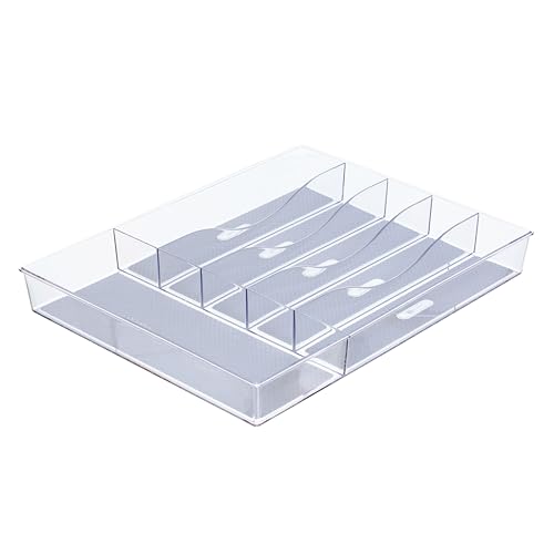 Glad Silverware & Utensil Drawer Organizer - Divided Clear Plastic Storage Tray with 6 Compartments for Kitchen Flatware and Cutlery - BPA Free, Food Safe, Non Slip, 12x15 inches - size: 6-Compartment