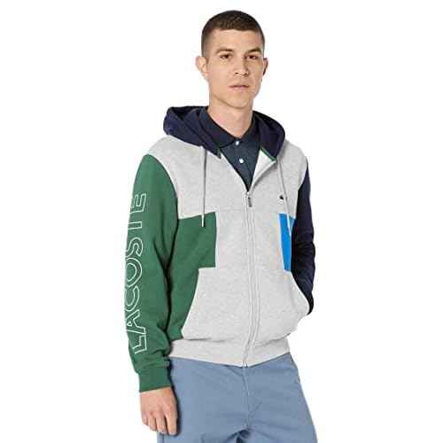 Lacoste mens Long Sleeve Colorblock Hooded Full Zip Sweatshirt