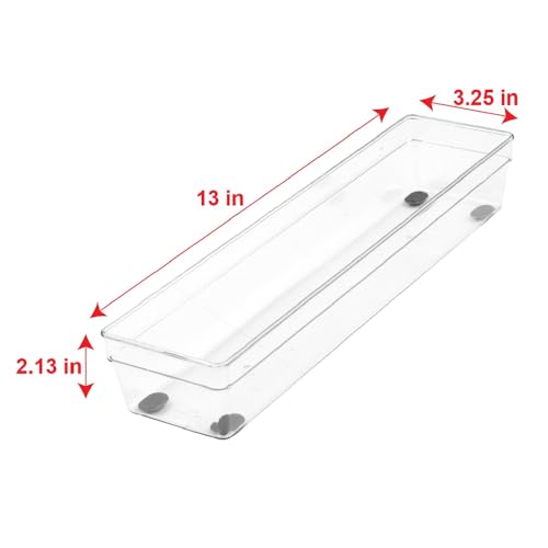Glad Plastic Drawer Storage Tray – Heavy Duty Organizer Bin for Home, Kitchen, Bath, Bedroom, Office | Non-Slip Feet, 13" x 3.25", Clear - size: 13x3 (Pack of 1)