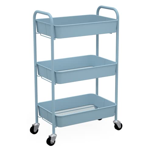 CAXXA 3-Tier Rolling Metal Storage Organizer - Mobile Utility Cart with Caster Wheels, Blue - color: Blue