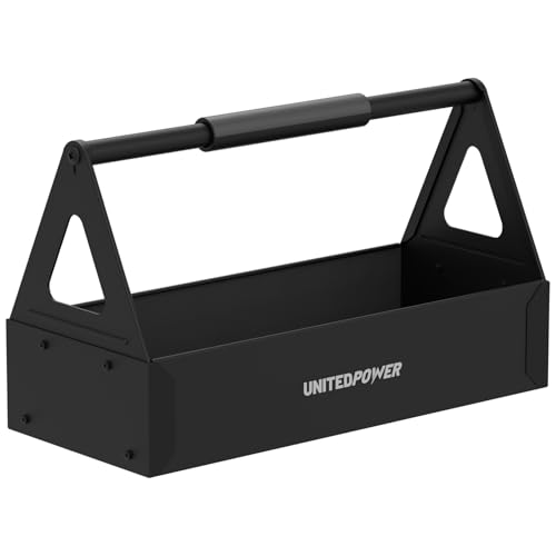 UNITEDPOWER Handy Tool Box, Portable Metal Tote Tray with comfortable grip handle, Tool Organization for Household, Warehouse, Repair Shop, Black