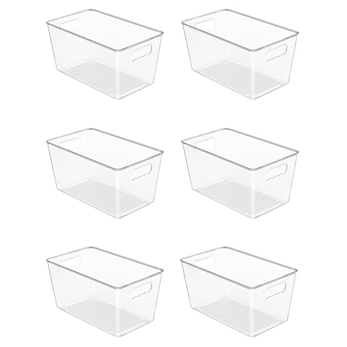 Vtopmart 6 Pack Clear Storage Bins, Pantry Cabinet Organizer Bins with Handle for Pantry Organizer and Storage, Plastic Bins for Fridge, Cabinet, Kitchen, Countertops, Cupboard, Freezer, Medium - size: M(10”L x 6”W x 5”H)