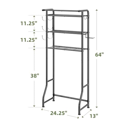 Simple Trending Over The Toilet Storage Cabinet, Metal Bathroom Shelf Organizer with Paper Holder and Hooks, 3 Tier, Black - color: Black