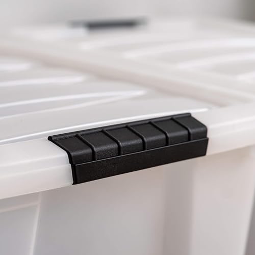 IRIS USA 40 Qt Stackable Plastic Storage Bins with Lids, 6 Pack - BPA-Free, Made in USA - Discreet Organizing Solution, Latches, Durable Nestable Containers, Secure Pull Handle - Pearl - size: 40 Qt, style: 6 Pack