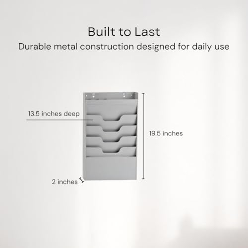 4 Tier Wall Mounted File Organizer, Metal Task Rack for Office Documents, Mail & Folders, Space-Saving Office Wall Organizer, Graywhite 19.5”H - color: Greywhite