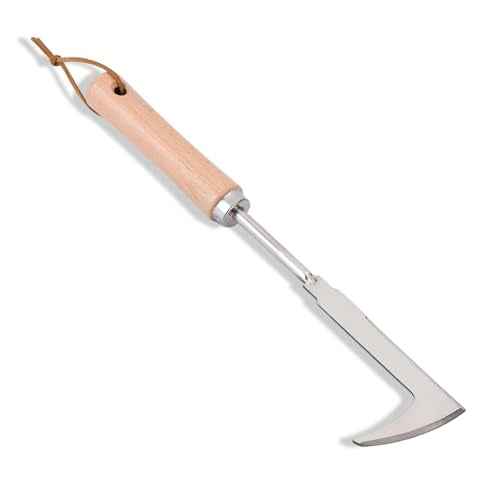 Crack Weeder, 12" Stainless Steel Crevice Weeding Tool with Wood Handle, L-Shaped Side-Walk Weed Puller Spatula, for Garden Lawn Yard Patio Terrace Paving Moss, Small Gardening Tool