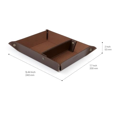 Londo Leather Tray Organizer - Practical Lightweight Water Resistant Computer Table Desk Storage Box for Wallets, Watches, Keys, Coins, Cell Phones and Office Equipment - color: Dark Brown
