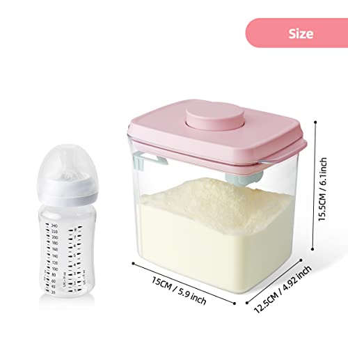 Ankou Formula Container - 1700ml Airtight Formula Dispenser One Button Handy Milk Powder Container BPA-Free Storage Containers with Scoop and Scraper Transparent 730g - color: 1700ml Pink