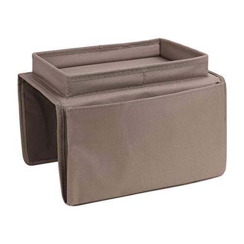 Brown Classic Functional Sofa Caddy Bedside Organizer with 8 Pockets TV Remote Holder Bed Storage Pocket Bag for Cellphone Tablet Notepad Book Magazines DVD Glasses - color: #C Brown (With Top Tray)
