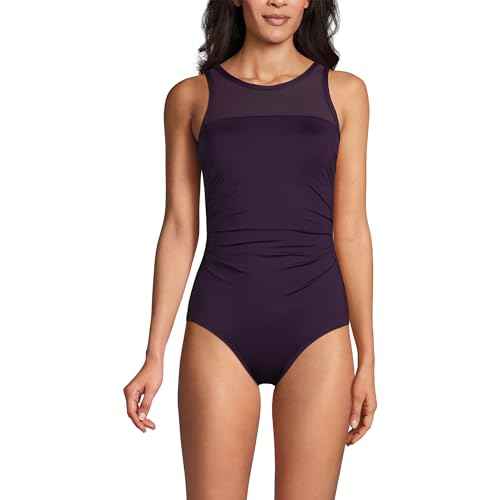 Lands' End Women's Chlorine Resistant Smoothing Control Mesh High Neck One Piece Swimsuit