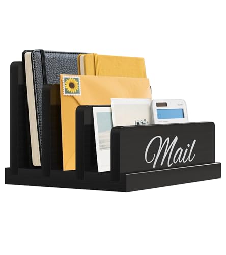 Mail Organizer for Desk,Wooden Mail Holder with Divider, 3-Slot Letter Sorter File Holder,Vertical Bill Organizer for Desktop Document/Notebook/Filing/Folders/Paper