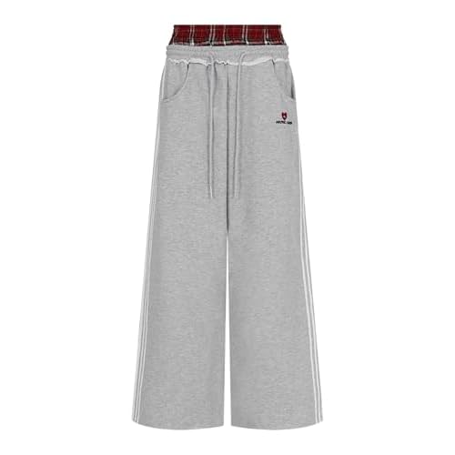 Aelfric Eden Baggy Wide Leg Sweatpants for Women Plaid Patchwork Sweat Pants Loose Long Pants with Pockets
