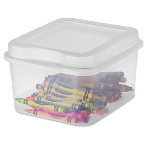 Sterilite FlipTop, Stackable Small Storage Bin with Hinging Lid, Plastic Container to Organize Desk at Home or Office, Clear, 36-Pack - size: 1.5 Cubic Feet, style: 36 Pack