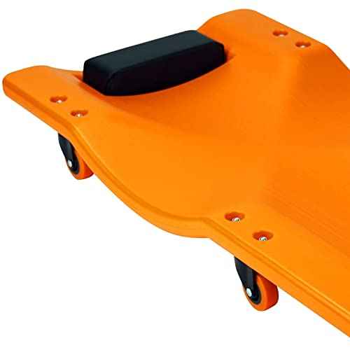 Pro-LifT Mechanic Plastic Creeper 36 Inch - Blow Molded Ergonomic HDPE Body with Padded Headrest - 300 Lbs Capacity Orange
