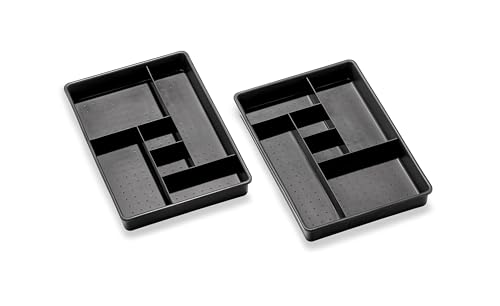 madesmart Two-Piece Drawer Organizer, 12-Compartment Drawer Storage for Utensils, Tools & Household Essentials, Durable Non-Slip Design, Carbon - size: 6-Compartment Set
