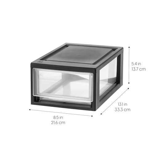 IRIS USA 6 Qt. Small Plastic Stacking Drawer, Stackable Storage Organizer Unit with Sliding Drawer for Bedroom Kitchen Under Sink Pantry Craft Room Dorm Office, Black, 4-Pack - size: 1 count (pack of 4)