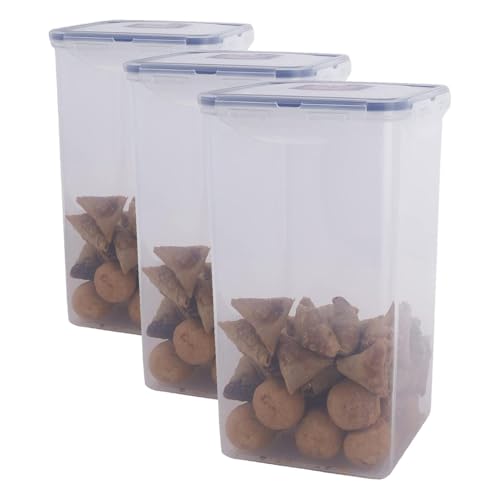 LOCK & LOCK Easy Essentials Food lids/Pantry Storage/Airtight containers, BPA Free, Square-16.9 Cup-for Chips, Clear (Pack of 3) - size: 16.9 Cup (Pack of 3)