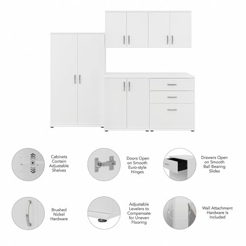 Bush Business Furniture Universal 92W 5 Piece Modular Storage Set with Floor and Wall Cabinets in White - color: White