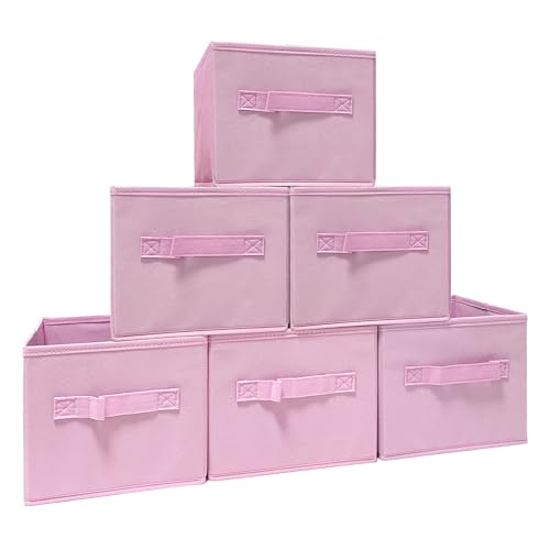 EBIGIC Pink Bins[6 Pack] 9.0"x7.5"x7.5" Small Size Fabirc Foldable Closet Toy Organizer Collapsible Cloth by BIGIC… - color: Pink 6Pack, size: 9”x 7.5”x 7.5”