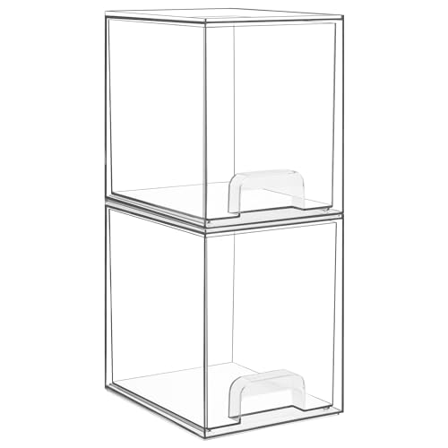 Vtopmart 7.6" H Clear Stackable Storage Drawers, 2 Pack Plastic Organizers Bins for Skincare, Cosmetics,Beauty Supplies,Ideal for Vanity, Bathroom,Kitchen Countertop,Cabinet Organization - style: 2pack High