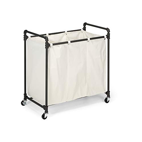 028-28003 Modern Industrial Style 3 Section Laundry Sorter, 33.24” W x 17.10” D x 30.50”H, Satin Pewter