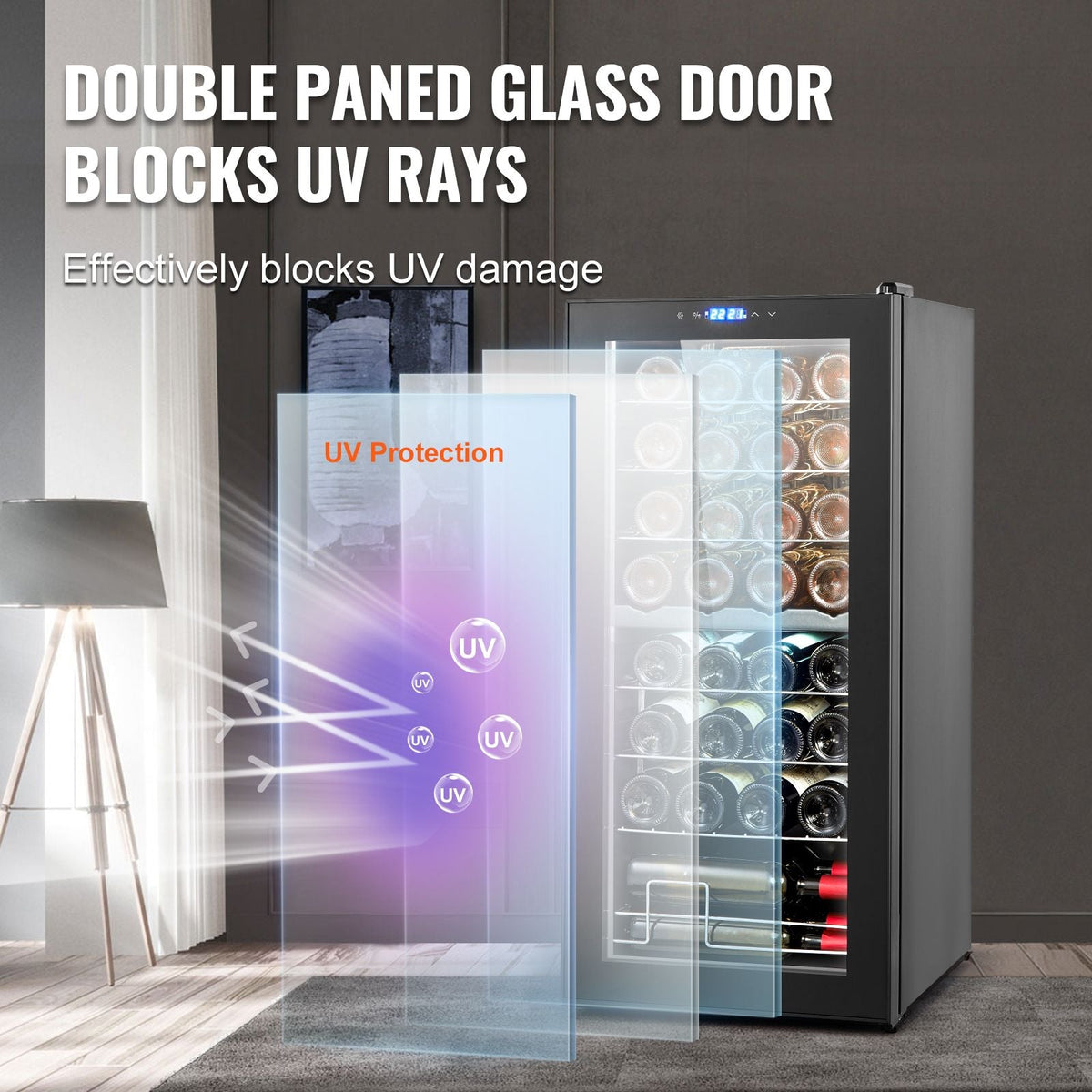 32-Bottle Wine Cooler, Dual Zone & Dual Temperature Wine Fridge, Freestanding Refrigerator with Digital Control, Tempered Glass Door with UV Protection, Red & White Wine Storage for Home Bar