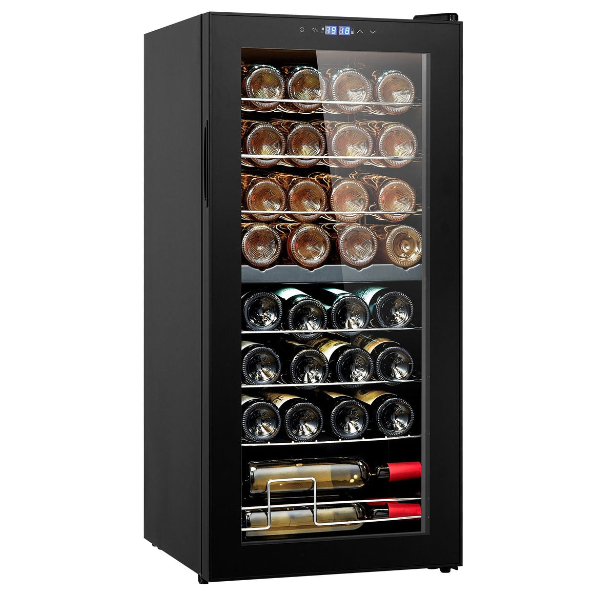 32-Bottle Wine Cooler, Dual Zone & Dual Temperature Wine Fridge, Freestanding Refrigerator with Digital Control, Tempered Glass Door with UV Protection, Red & White Wine Storage for Home Bar