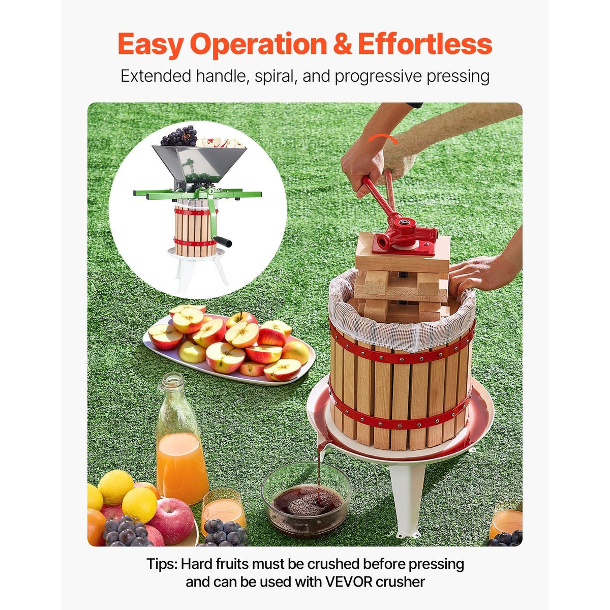3.2 Gal/12L Fruit Wine Press, Solid Wood Basket with 8 Blocks, Heavy Duty Manual Juice Maker, Cider Apple Grape Tincture Honey Olive Oil Making Press with Handle for Kitchen, Home