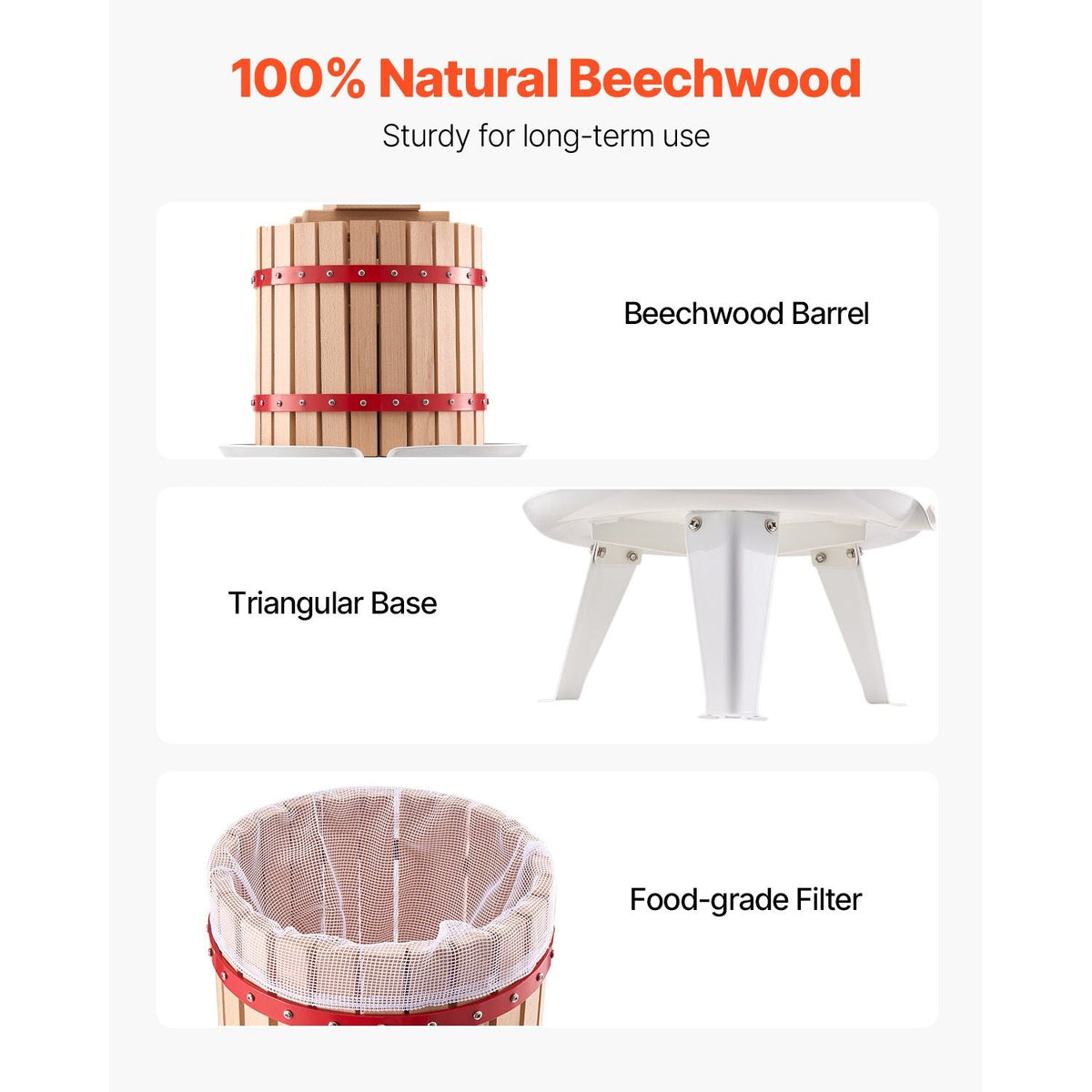 3.2 Gal/12L Fruit Wine Press, Solid Wood Basket with 8 Blocks, Heavy Duty Manual Juice Maker, Cider Apple Grape Tincture Honey Olive Oil Making Press with Handle for Kitchen, Home