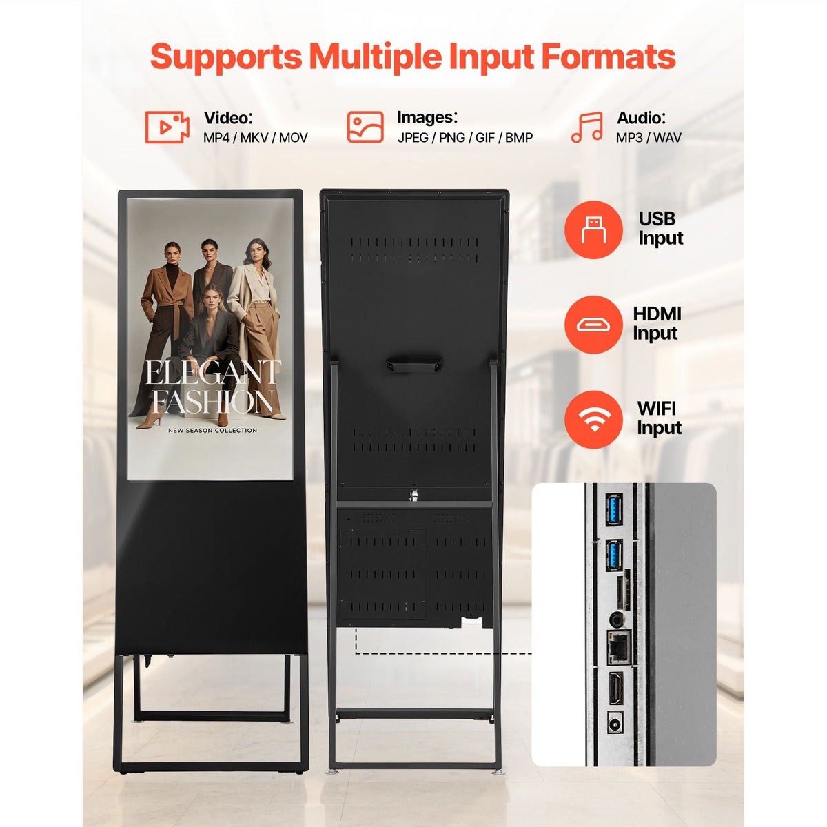 32 in Indoor Digital Signage Floor Standing Advertising Display Kiosk, WiFi HDMI/USB Input Android OS, 178° Wide View, LCD Touchscreen Interactive Monitor, Commercial Totem Vertical Poster